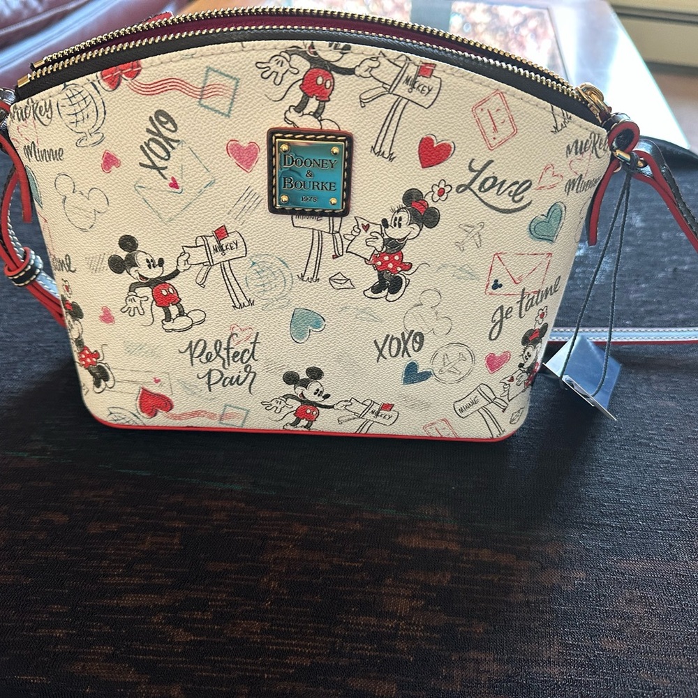 Dooney & Bourke Red and White Crossbody Bag with Mickey Mouse Print